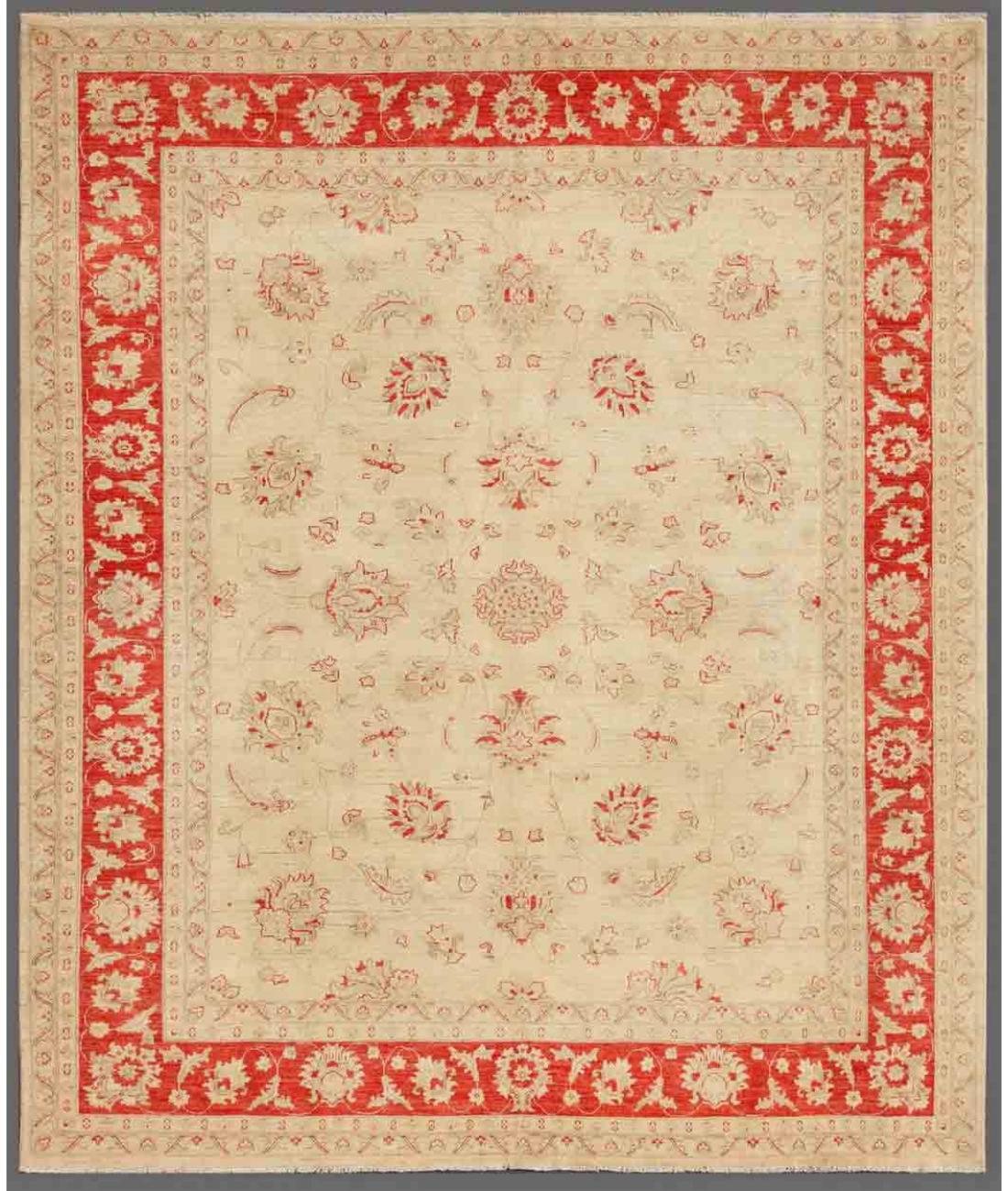 Hand Knotted Ziegler Farhan Wool Rug - 8'1'' x 9'2'' 8' 1" X 9' 2" ( 246 X 279 ) / Ivory / Red