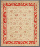 Hand Knotted Ziegler Farhan Wool Rug - 8'1'' x 9'2'' 8' 1" X 9' 2" ( 246 X 279 ) / Ivory / Red