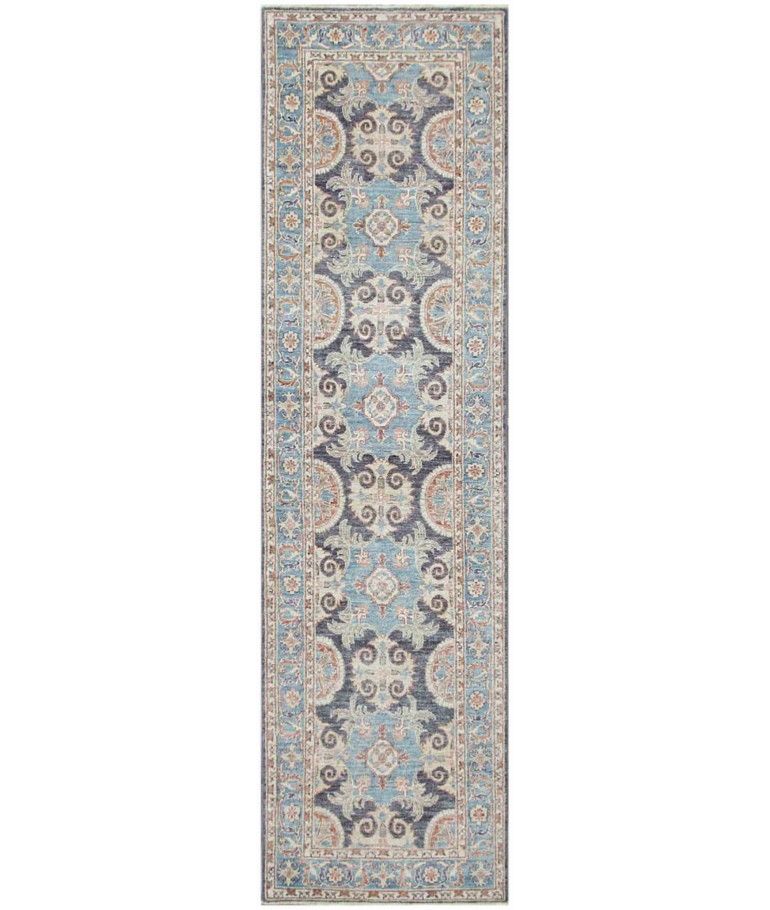 Hand Knotted Ziegler Farhan Wool Rug - 2'6'' x 9'6'' 2' 6" X 9' 6" ( 76 X 290 ) / Grey / Blue