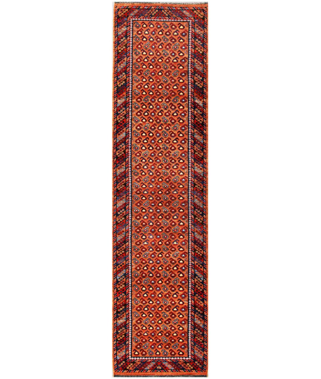 Hand Knotted Nomadic Caucasian Humna Wool Rug - 2'11'' x 11'2'' 2' 11" X 11' 2" ( 89 X 340 ) / Red / Blue