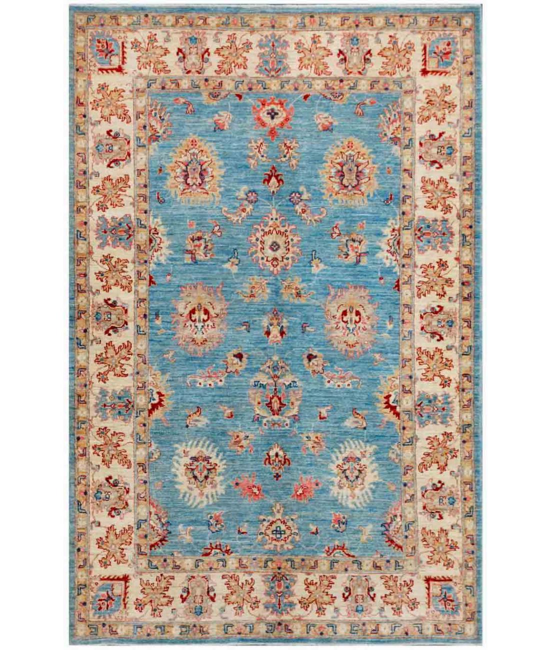 Hand Knotted Ziegler Farhan Wool Rug - 4'11'' x 7'5'' 4' 11" X 7' 5" ( 150 X 226 ) / Blue / Ivory