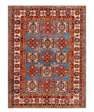 Hand Knotted Royal Kazak Wool Rug - 4'11'' x 6'4'' 4' 11" X 6' 4" ( 150 X 193 ) / Blue / Ivory