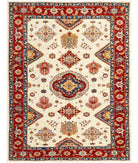 Hand Knotted Royal Kazak Wool Rug - 5'7'' x 7'1'' 5' 7" X 7' 1" ( 170 X 216 ) / Ivory / Red