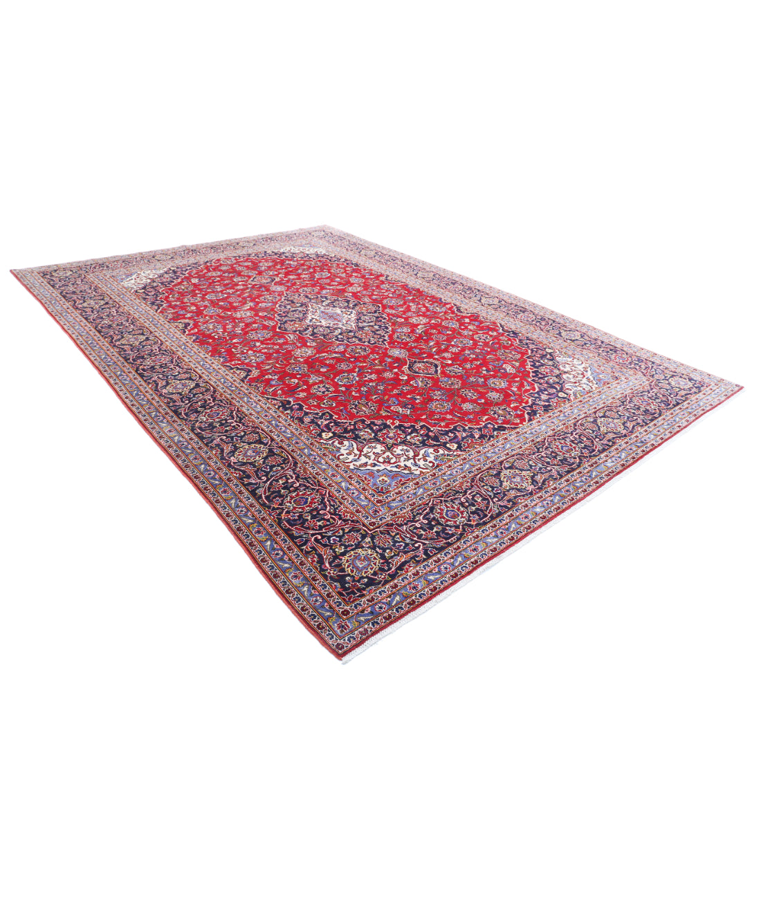 Kashan 9'6'' X 13'6'' Hand-Knotted Wool Rug 9'6'' x 13'6'' (285 X 405) / Red / Blue