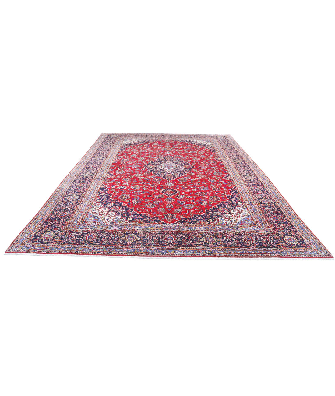 Kashan 9'6'' X 13'6'' Hand-Knotted Wool Rug 9'6'' x 13'6'' (285 X 405) / Red / Blue