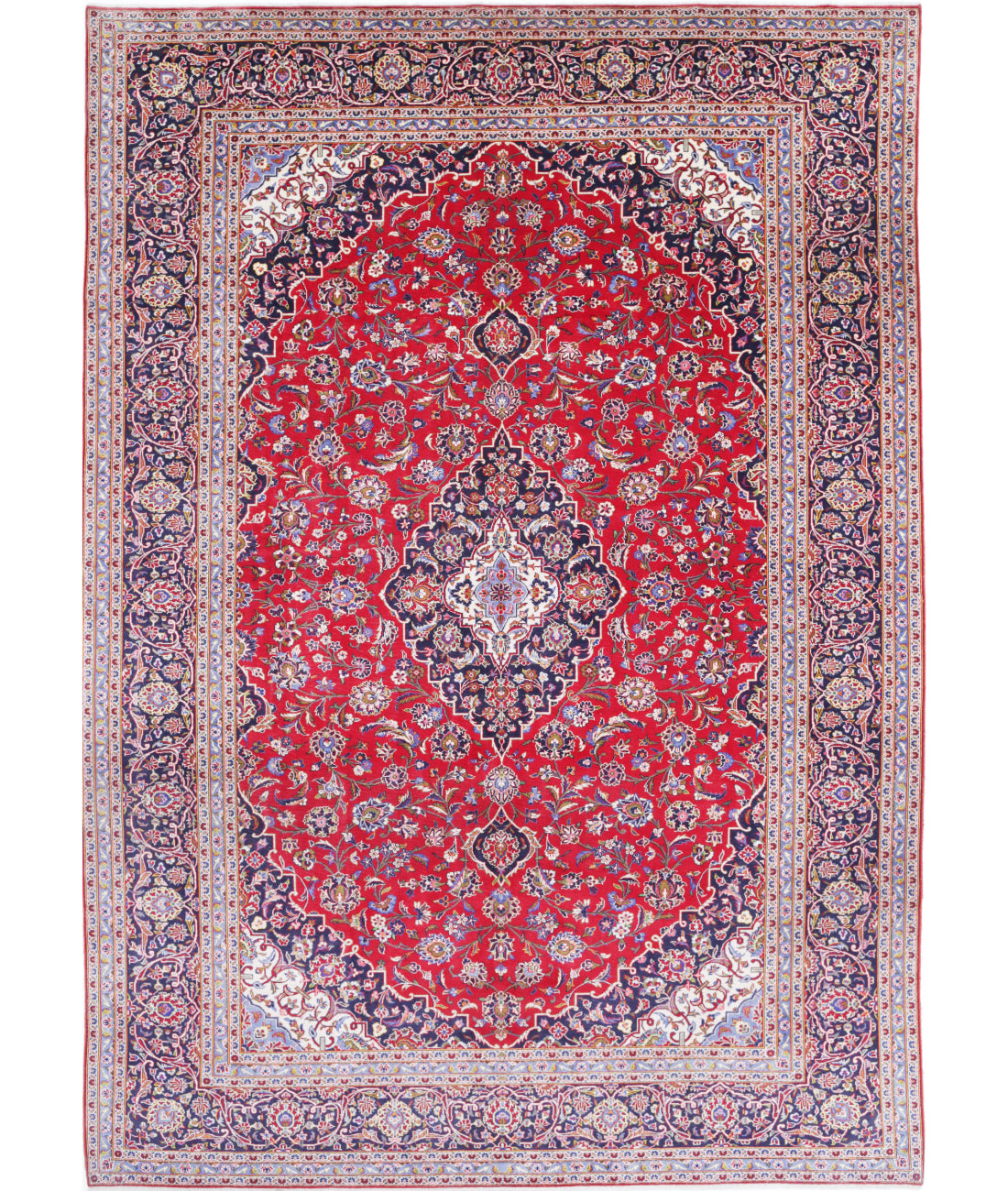 Kashan 9'6'' X 13'6'' Hand-Knotted Wool Rug 9'6'' x 13'6'' (285 X 405) / Red / Blue