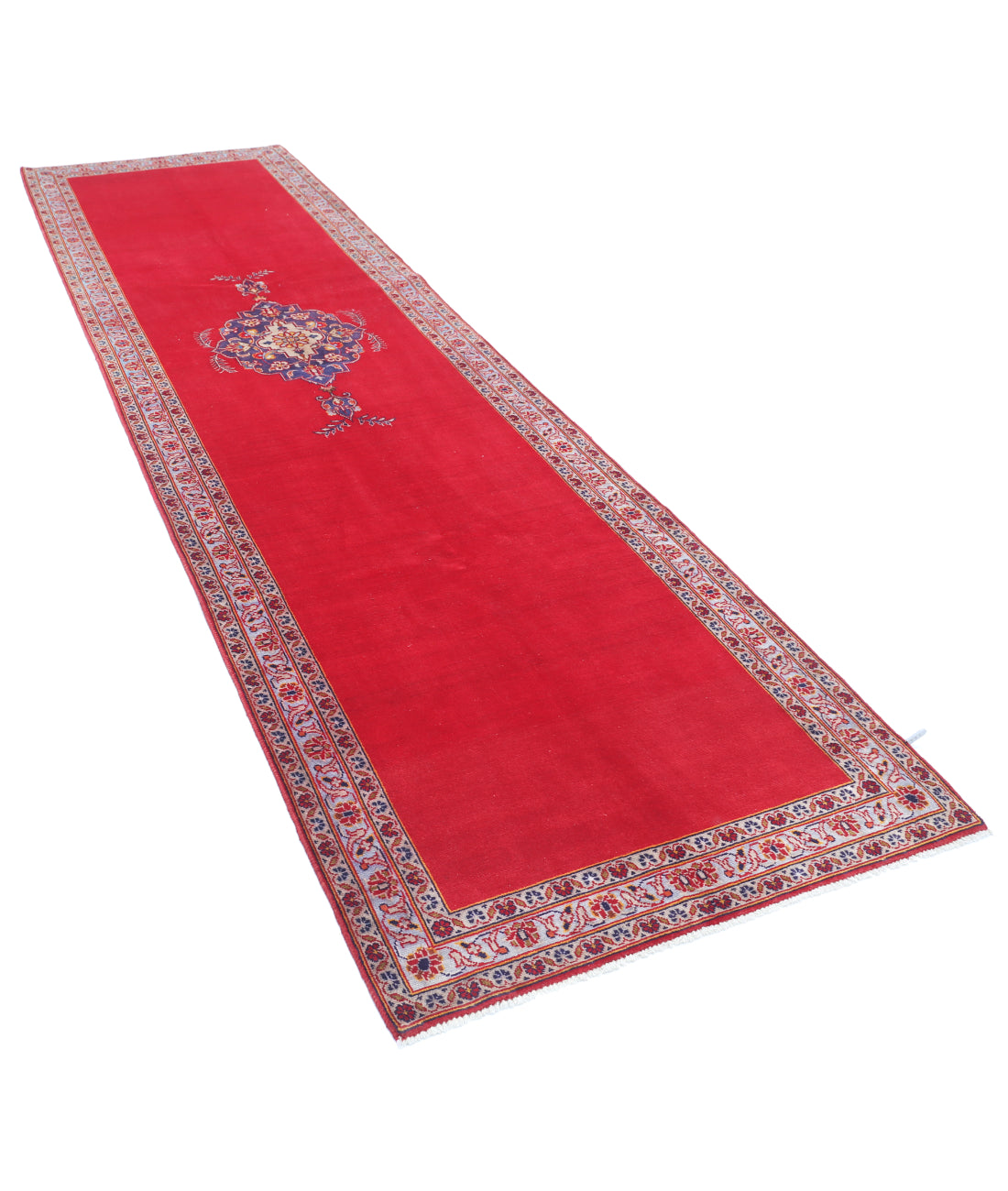 Kashan 3'5'' X 12'3'' Hand-Knotted Wool Rug 3'5'' x 12'3'' (103 X 368) / Red / Blue