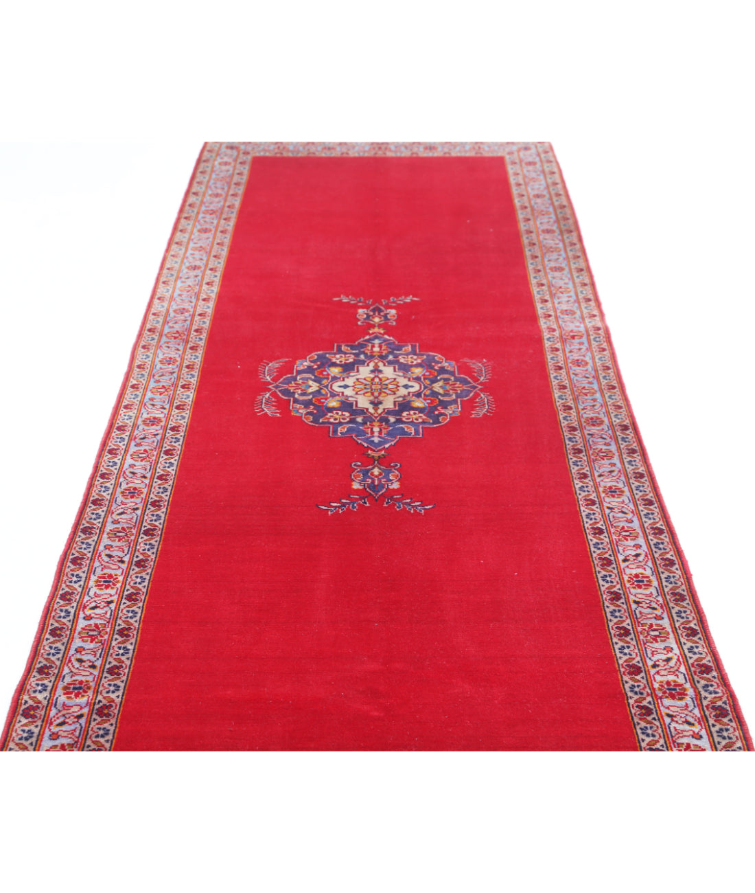 Kashan 3'5'' X 12'3'' Hand-Knotted Wool Rug 3'5'' x 12'3'' (103 X 368) / Red / Blue