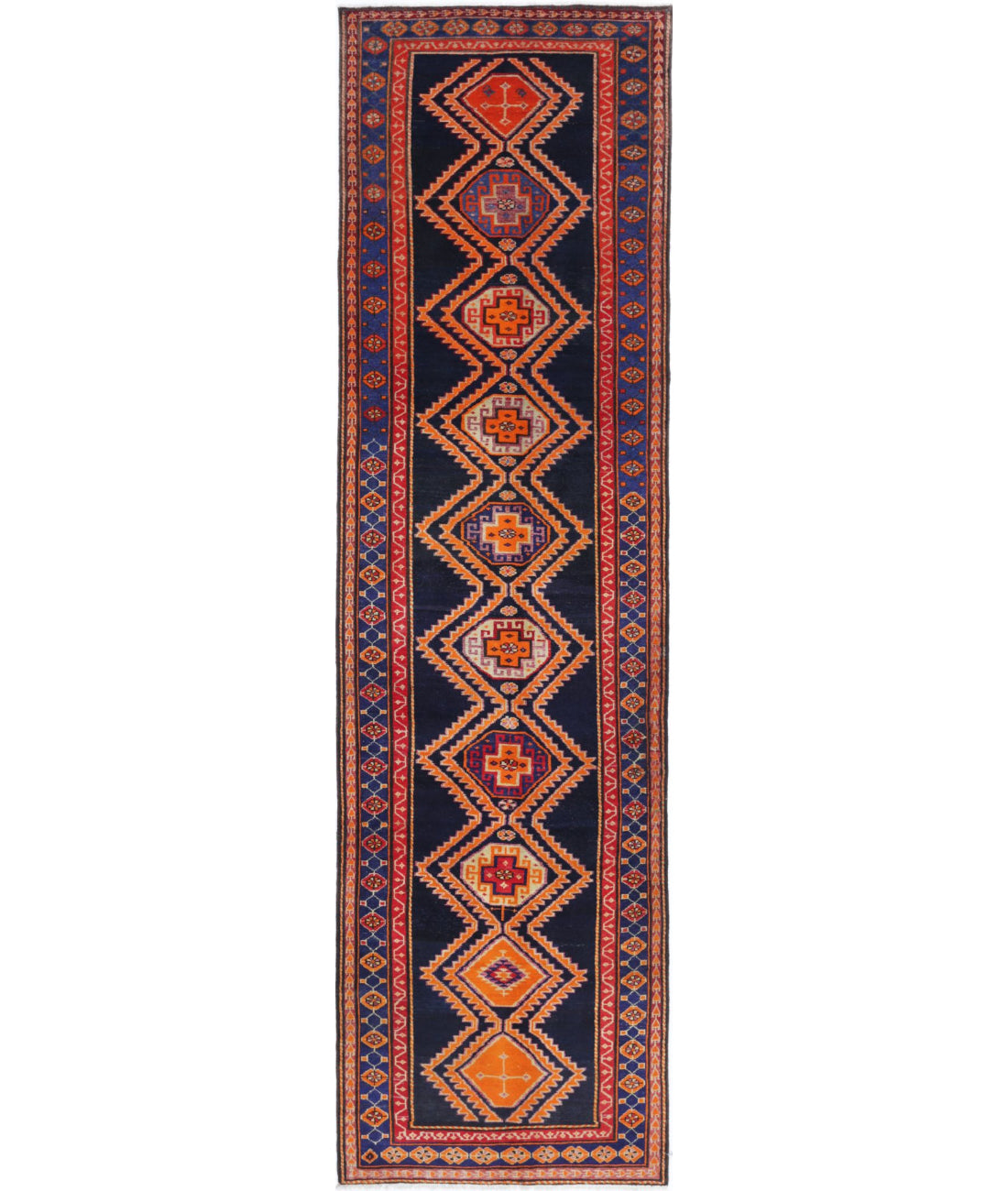 Hamadan 4'2'' X 16'0'' Hand-Knotted Wool Rug 4'2'' x 16'0'' (125 X 480) / Blue / Rust