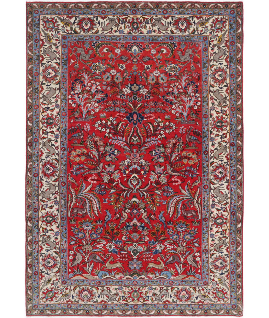 Sarouk 6'3'' X 9'3'' Hand-Knotted Wool Rug 6'3'' x 9'3'' (188 X 278) / Red / Ivory