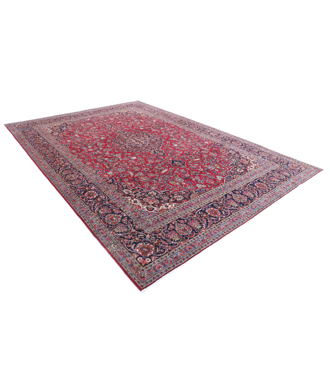 Kashan 9'1'' X 12'7'' Hand-Knotted Wool Rug 9'1'' x 12'7'' (273 X 378) / Red / Blue