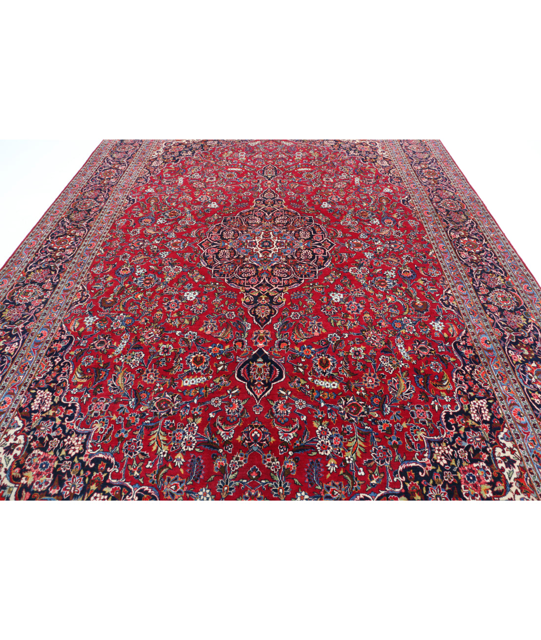 Kashan 9'1'' X 12'7'' Hand-Knotted Wool Rug 9'1'' x 12'7'' (273 X 378) / Red / Blue