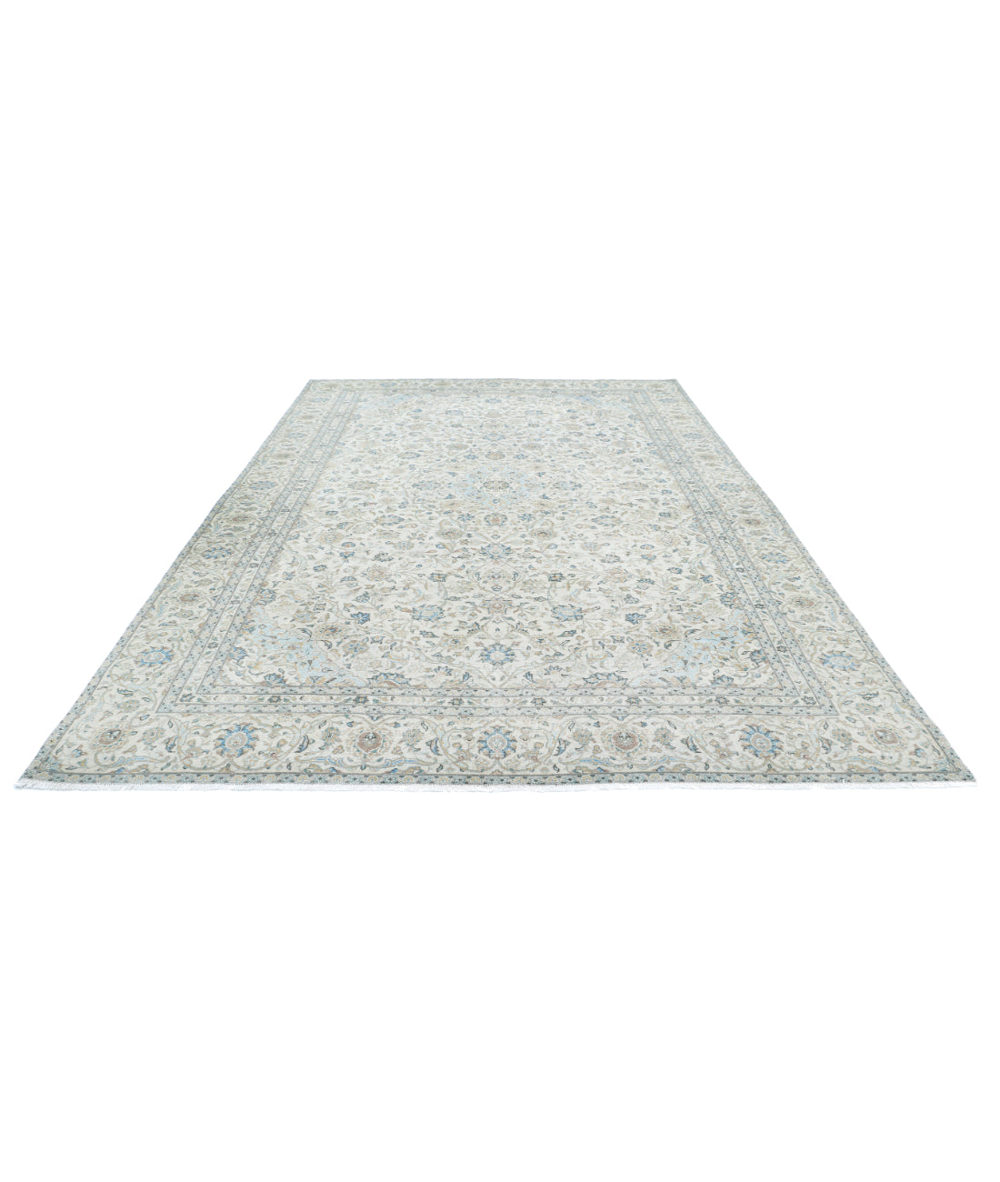 Kashan 8'7'' X 12'7'' Hand-Knotted Wool Rug 8'7'' x 12'7'' (258 X 378) / Ivory / Blue