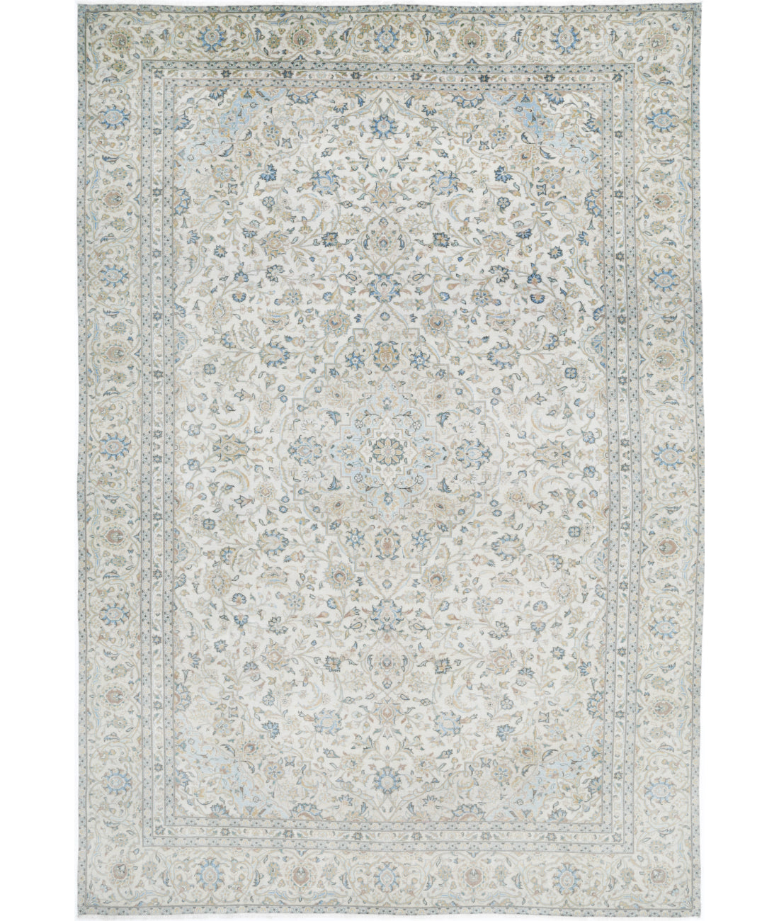 Kashan 8'7'' X 12'7'' Hand-Knotted Wool Rug 8'7'' x 12'7'' (258 X 378) / Ivory / Blue