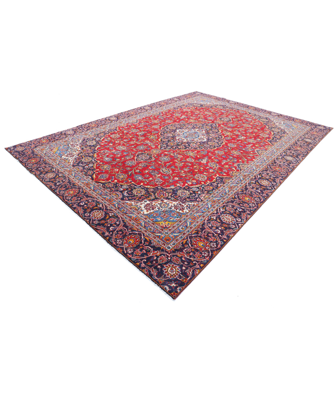 Kashan 9'1'' X 12'9'' Hand-Knotted Wool Rug 9'1'' x 12'9'' (273 X 383) / Red / Blue