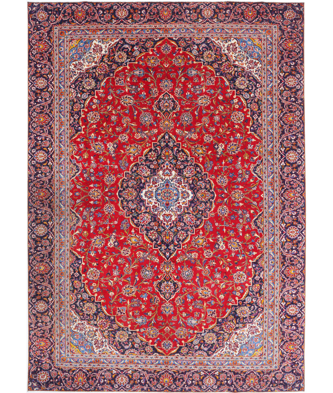 Kashan 9'1'' X 12'9'' Hand-Knotted Wool Rug 9'1'' x 12'9'' (273 X 383) / Red / Blue