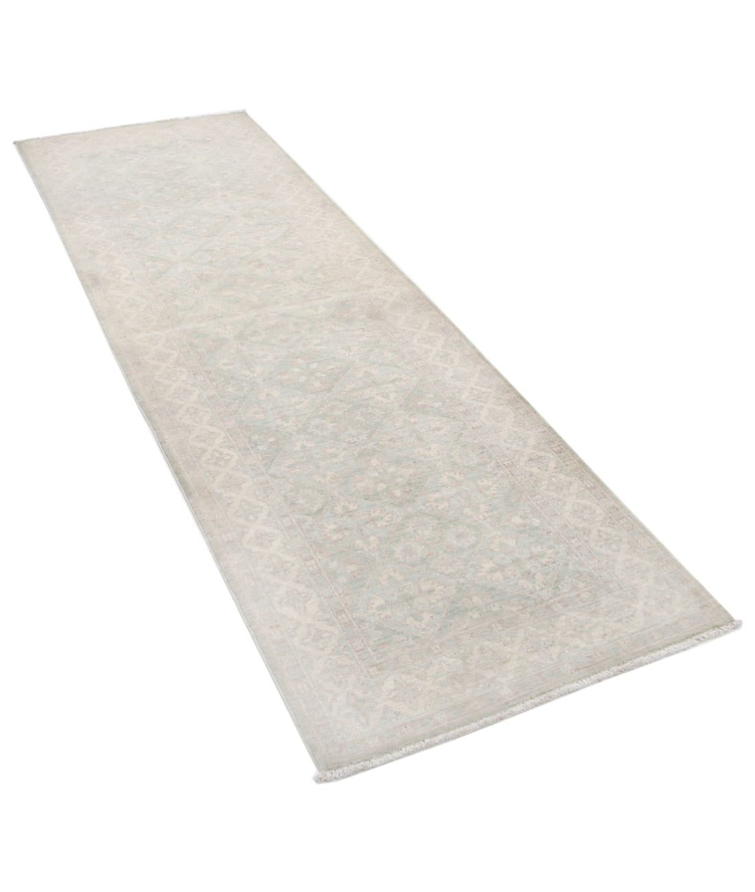 Serenity 2'8'' X 8'0'' Hand-Knotted Wool Rug 2'8'' x 8'0'' (80 X 240) / Green / Ivory