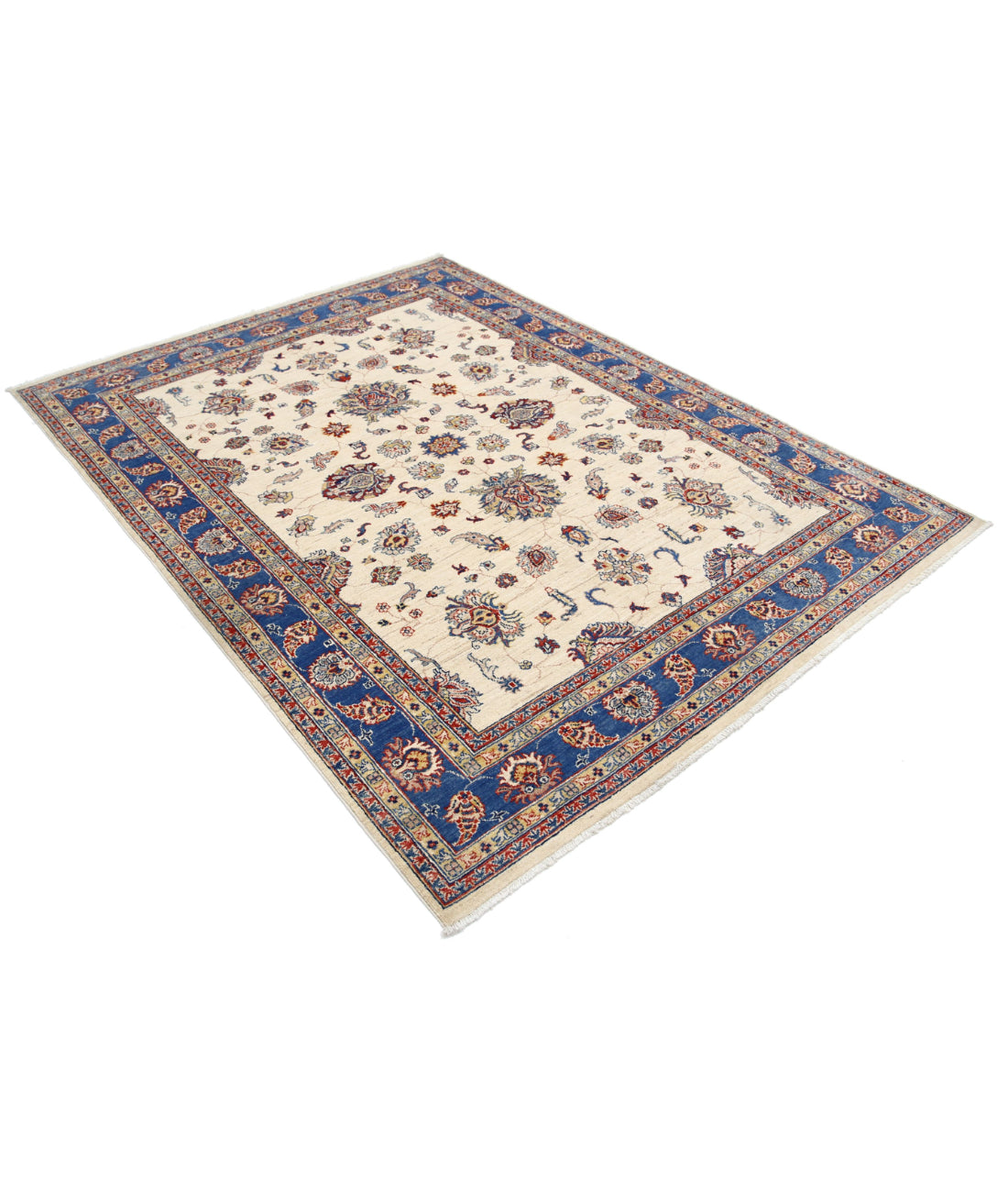 Ziegler 5'5'' X 7'5'' Hand-Knotted Wool Rug 5'5'' x 7'5'' (163 X 223) / Ivory / Blue