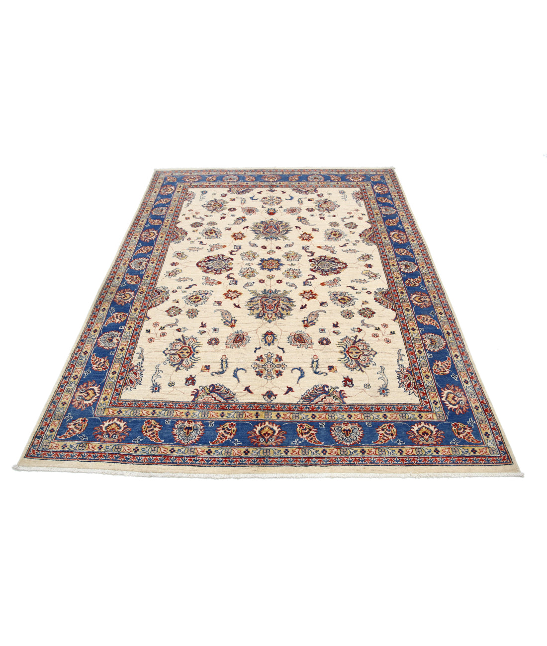 Ziegler 5'5'' X 7'5'' Hand-Knotted Wool Rug 5'5'' x 7'5'' (163 X 223) / Ivory / Blue