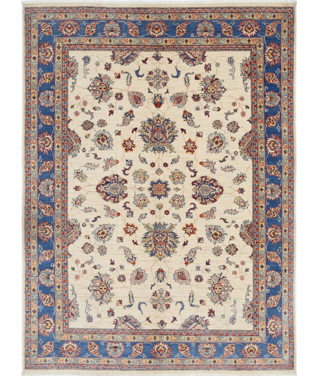 Ziegler 5'5'' X 7'5'' Hand-Knotted Wool Rug 5'5'' x 7'5'' (163 X 223) / Ivory / Blue