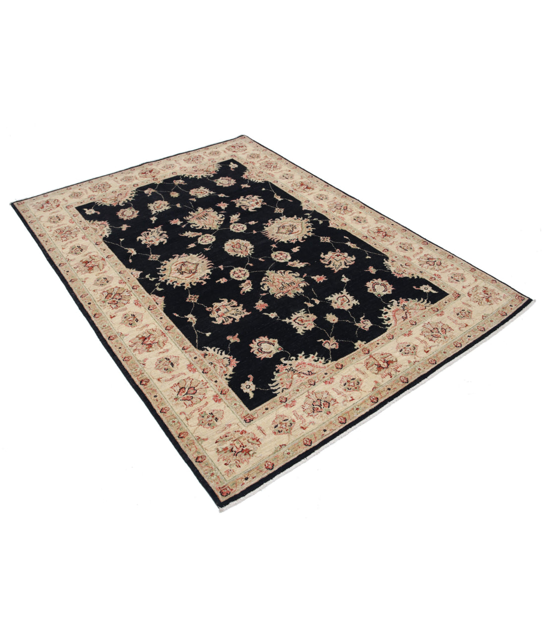 Ziegler 5'0'' X 6'9'' Hand-Knotted Wool Rug 5'0'' x 6'9'' (150 X 203) / Black / Ivory