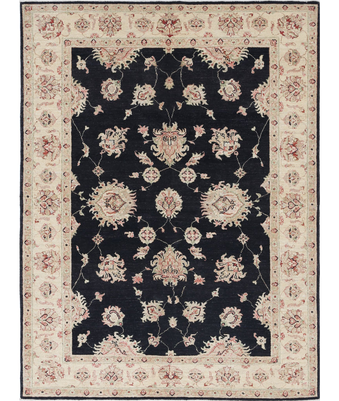 Ziegler 5'0'' X 6'9'' Hand-Knotted Wool Rug 5'0'' x 6'9'' (150 X 203) / Black / Ivory