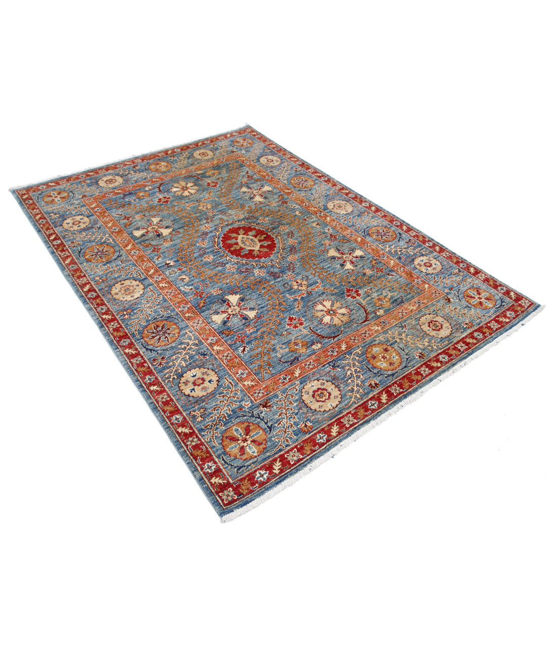 Suzani 4'10'' X 6'7'' Hand-Knotted Wool Rug 4'10'' x 6'7'' (145 X 198) / Blue / Blue