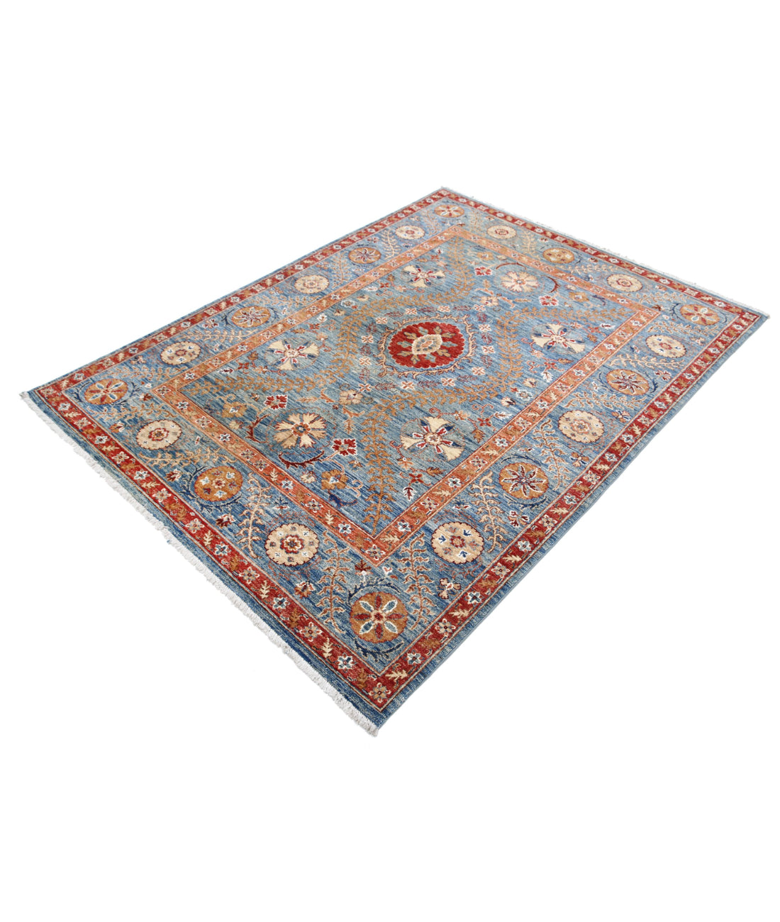 Suzani 4'10'' X 6'7'' Hand-Knotted Wool Rug 4'10'' x 6'7'' (145 X 198) / Blue / Blue