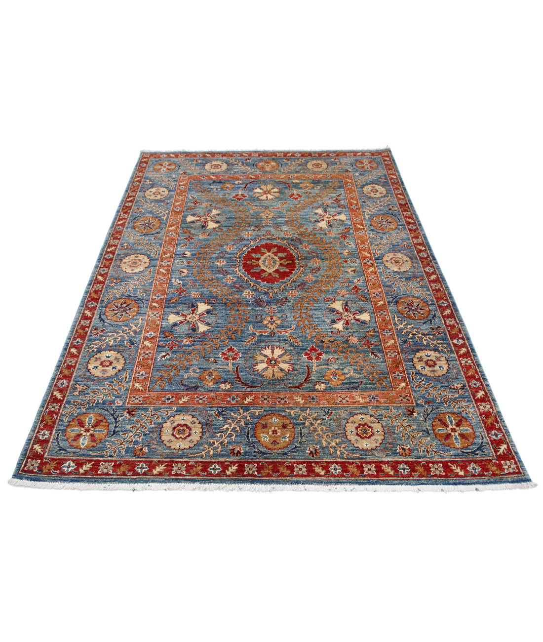 Suzani 4'10'' X 6'7'' Hand-Knotted Wool Rug 4'10'' x 6'7'' (145 X 198) / Blue / Blue