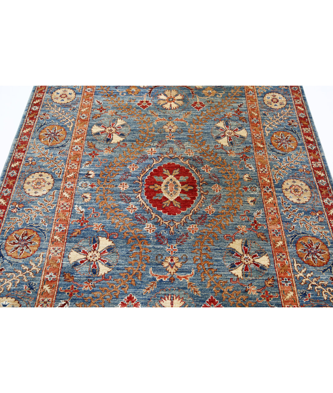 Suzani 4'10'' X 6'7'' Hand-Knotted Wool Rug 4'10'' x 6'7'' (145 X 198) / Blue / Blue