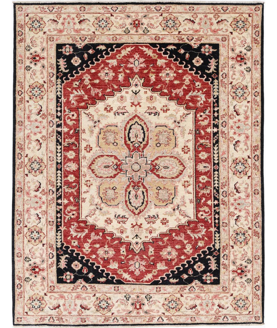 Ziegler 4'10'' X 6'2'' Hand-Knotted Wool Rug 4'10'' x 6'2'' (145 X 185) / Black / Ivory