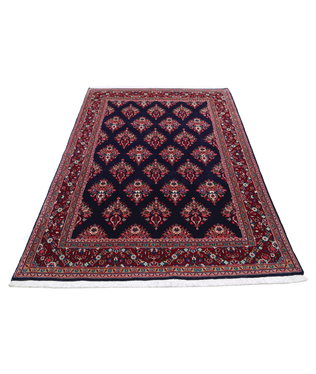 Kashan 4'4'' X 6'9'' Hand-Knotted Wool Rug 4'4'' x 6'9'' (130 X 203) / Blue / Red