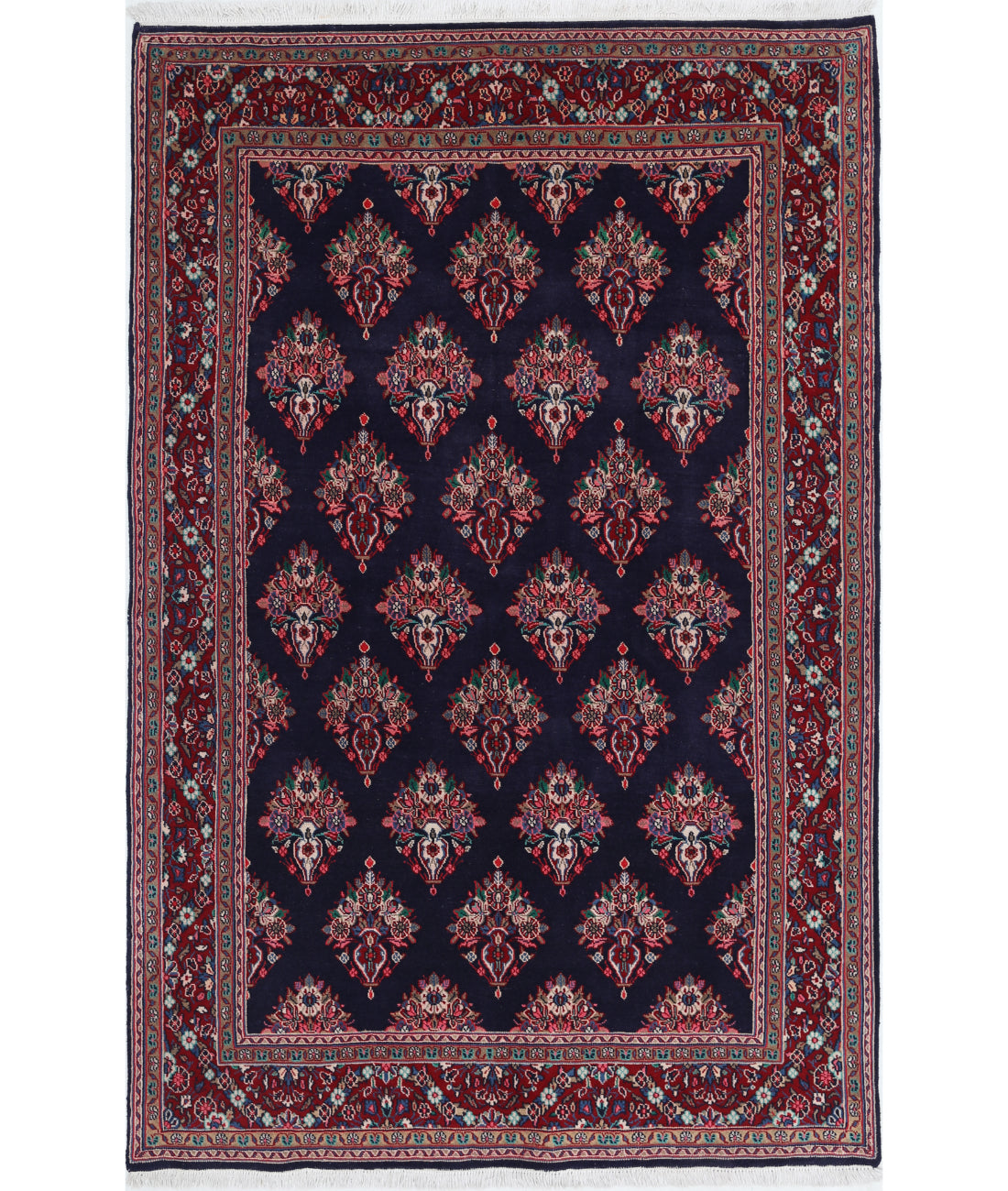 Kashan 4'4'' X 6'9'' Hand-Knotted Wool Rug 4'4'' x 6'9'' (130 X 203) / Blue / Red