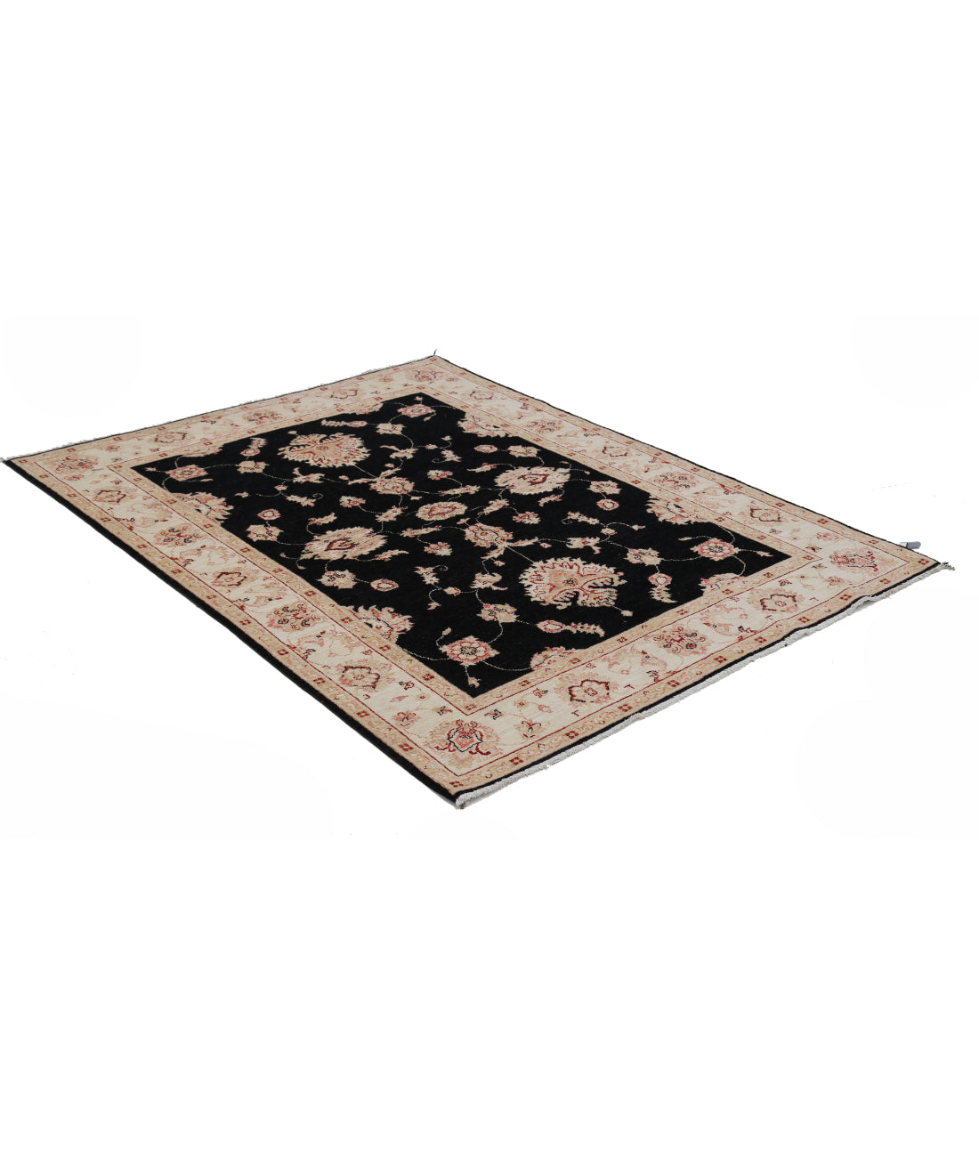 Ziegler 4'11'' X 6'3'' Hand-Knotted Wool Rug 4'11'' x 6'3'' (148 X 188) / Black / Ivory