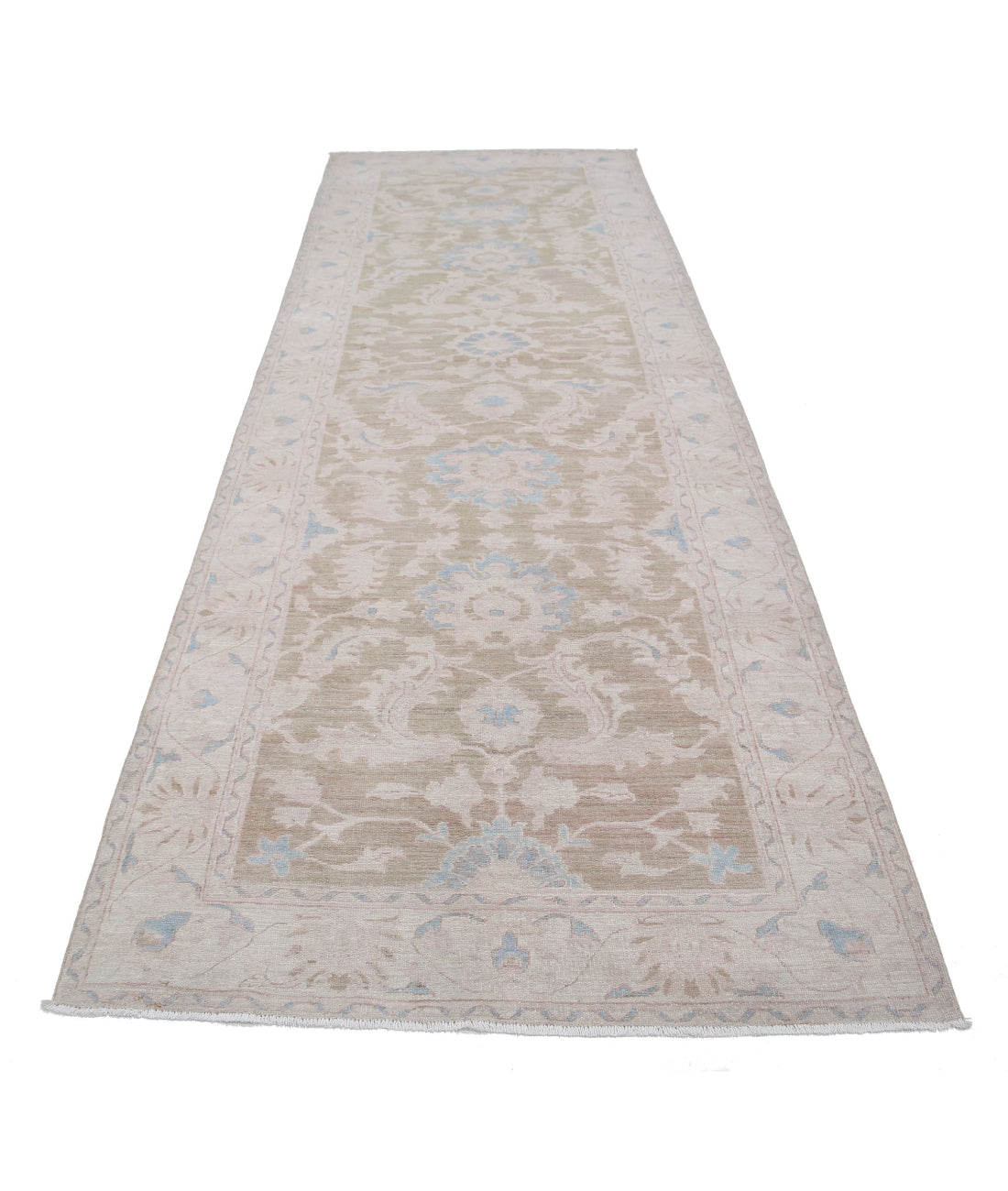 Serenity 4'2'' X 12'1'' Hand-Knotted Wool Rug 4'2'' x 12'1'' (125 X 363) / Green / Ivory