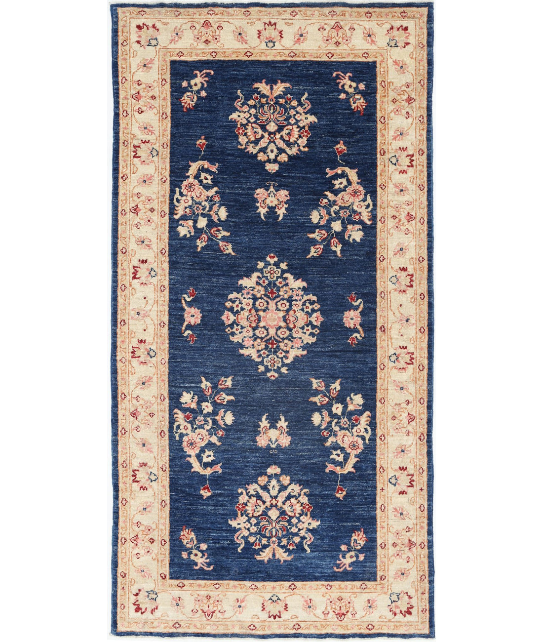 Ziegler 3'4'' X 6'6'' Hand-Knotted Wool Rug 3'4'' x 6'6'' (100 X 195) / Blue / Ivory