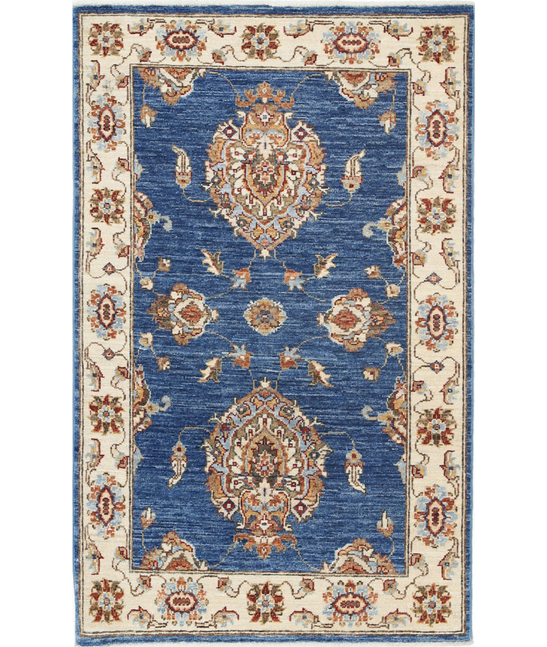 Ziegler 2'6'' X 4'0'' Hand-Knotted Wool Rug 2'6'' x 4'0'' (75 X 120) / Blue / Ivory