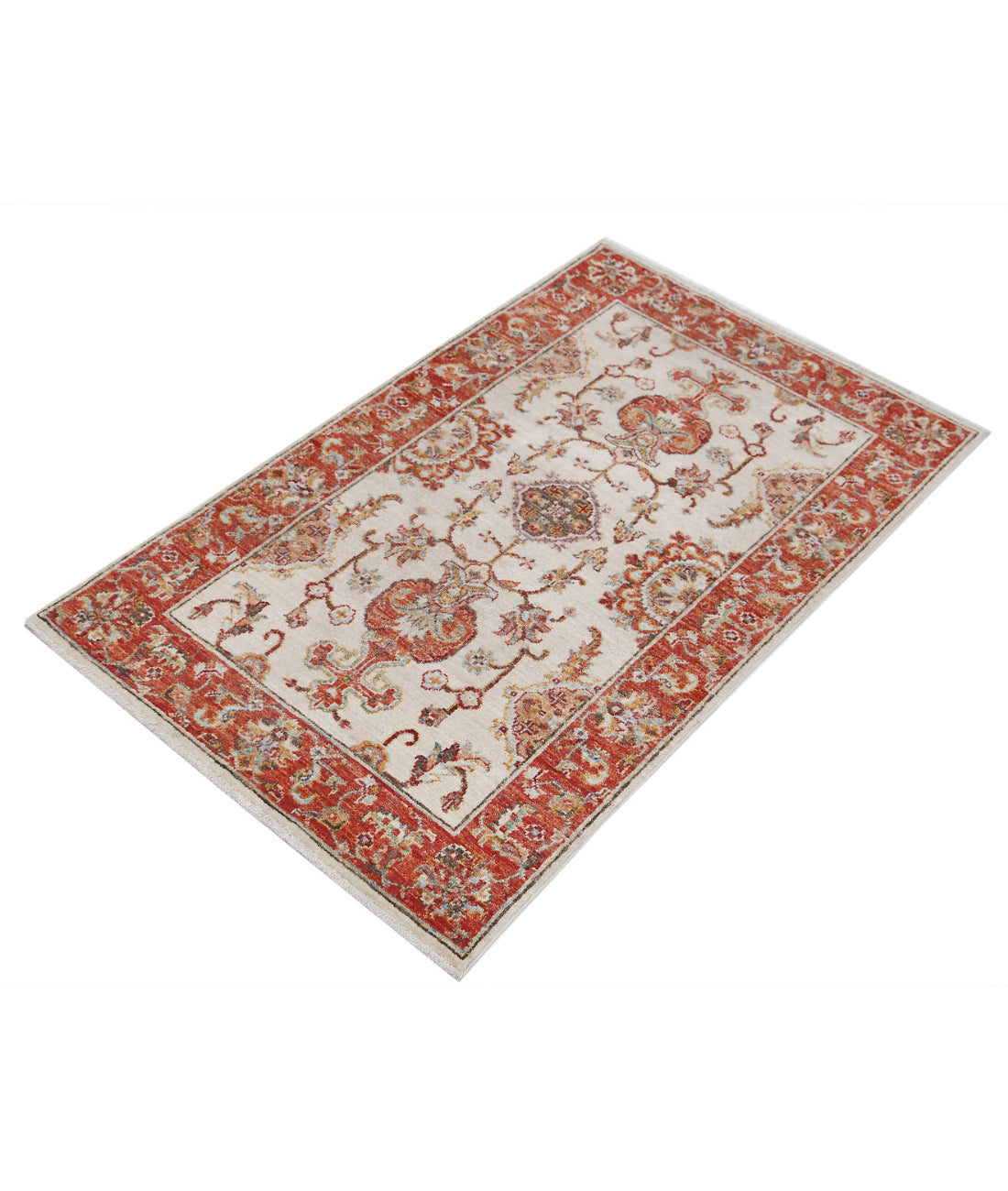 Ziegler 2'6'' X 4'0'' Hand-Knotted Wool Rug 2'6'' x 4'0'' (75 X 120) / Ivory / Red