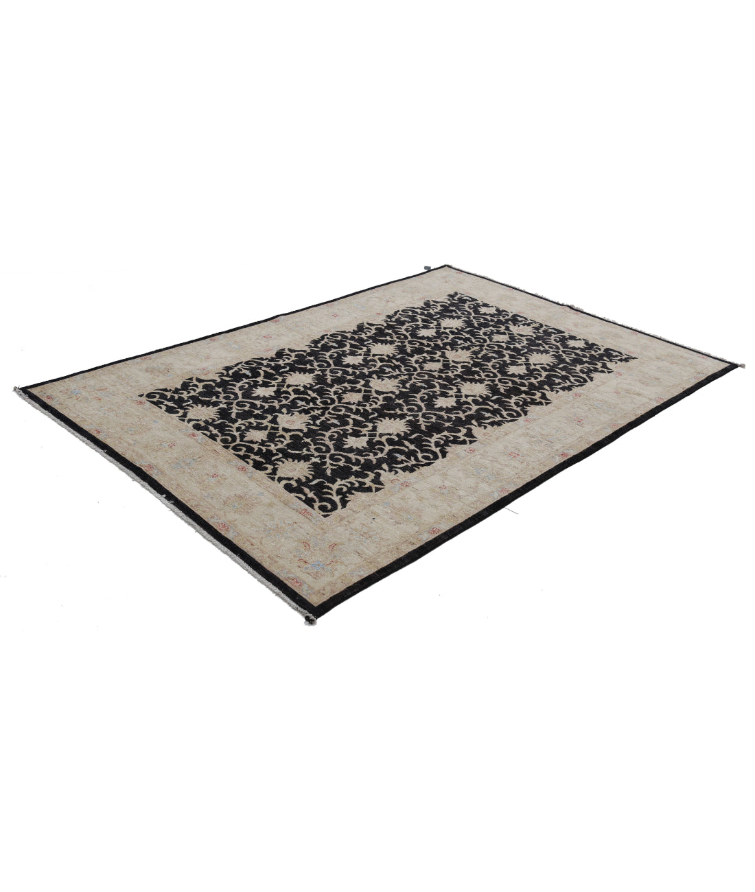 Ziegler 5'6'' X 8'0'' Hand-Knotted Wool Rug 5'6'' x 8'0'' (165 X 240) / Black / Ivory