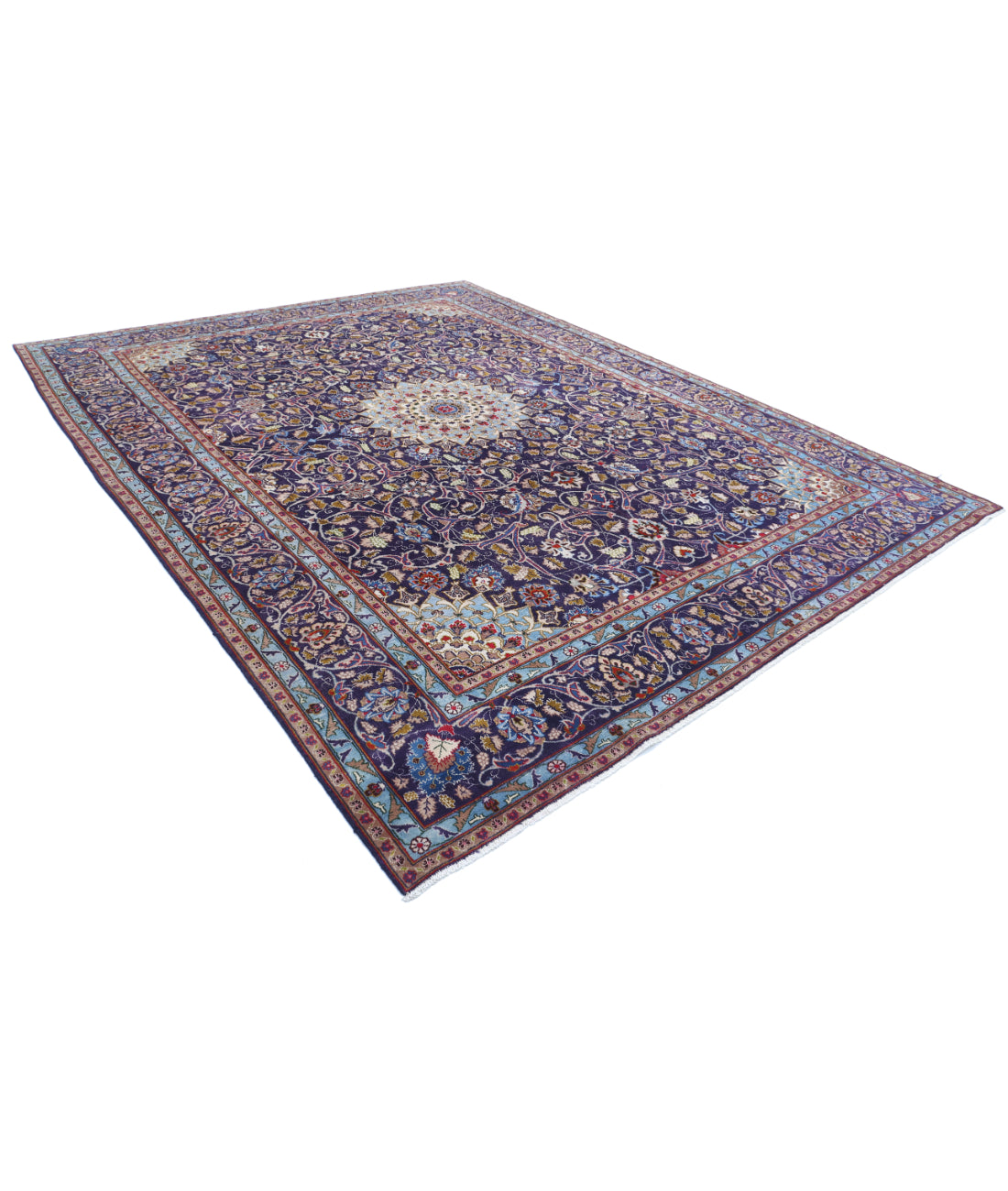 Kashan 9'8'' X 12'4'' Hand-Knotted Wool Rug 9'8'' x 12'4'' (290 X 370) / Blue / Blue