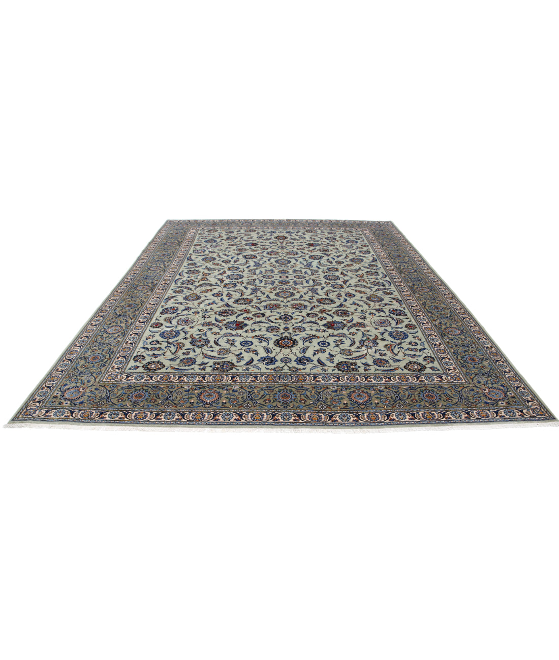 Kashan 9'11'' X 11'6'' Hand-Knotted Wool Rug 9'11'' x 11'6'' (298 X 345) / Green / Blue