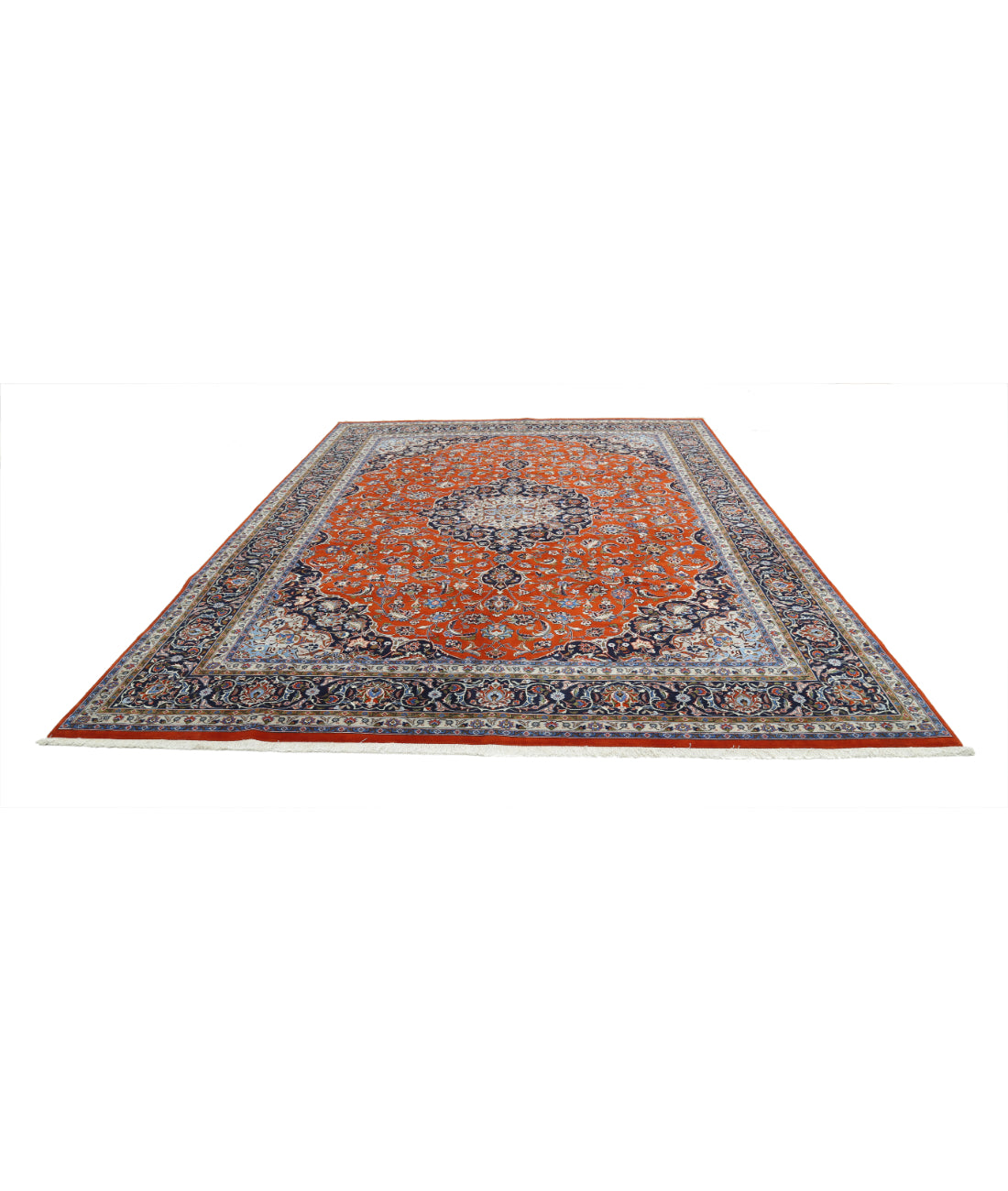 Kashan 9'8'' X 12'10'' Hand-Knotted Wool Rug 9'8'' x 12'10'' (290 X 385) / Rust / Blue