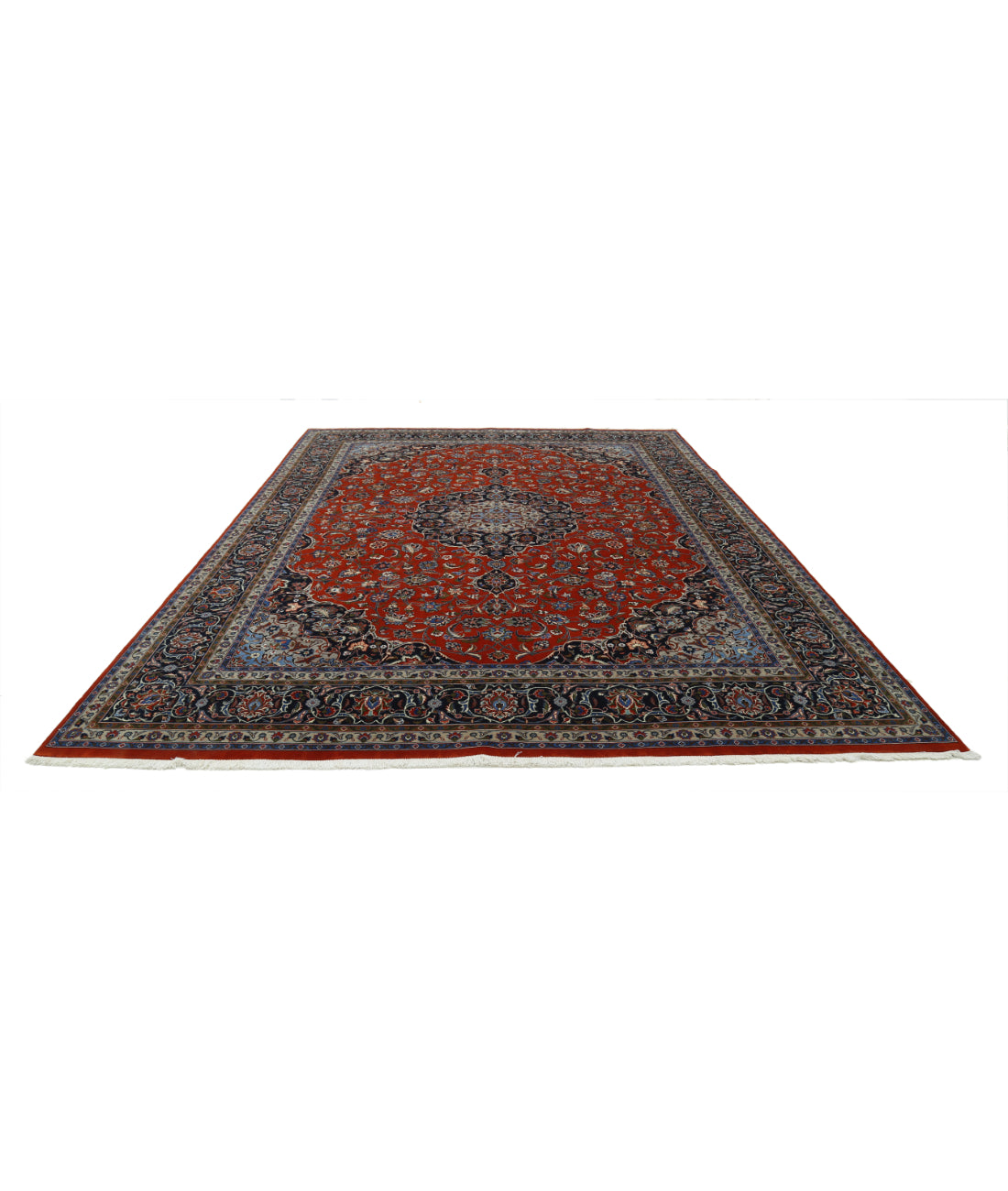 Kashan 9'8'' X 12'10'' Hand-Knotted Wool Rug 9'8'' x 12'10'' (290 X 385) / Rust / Blue