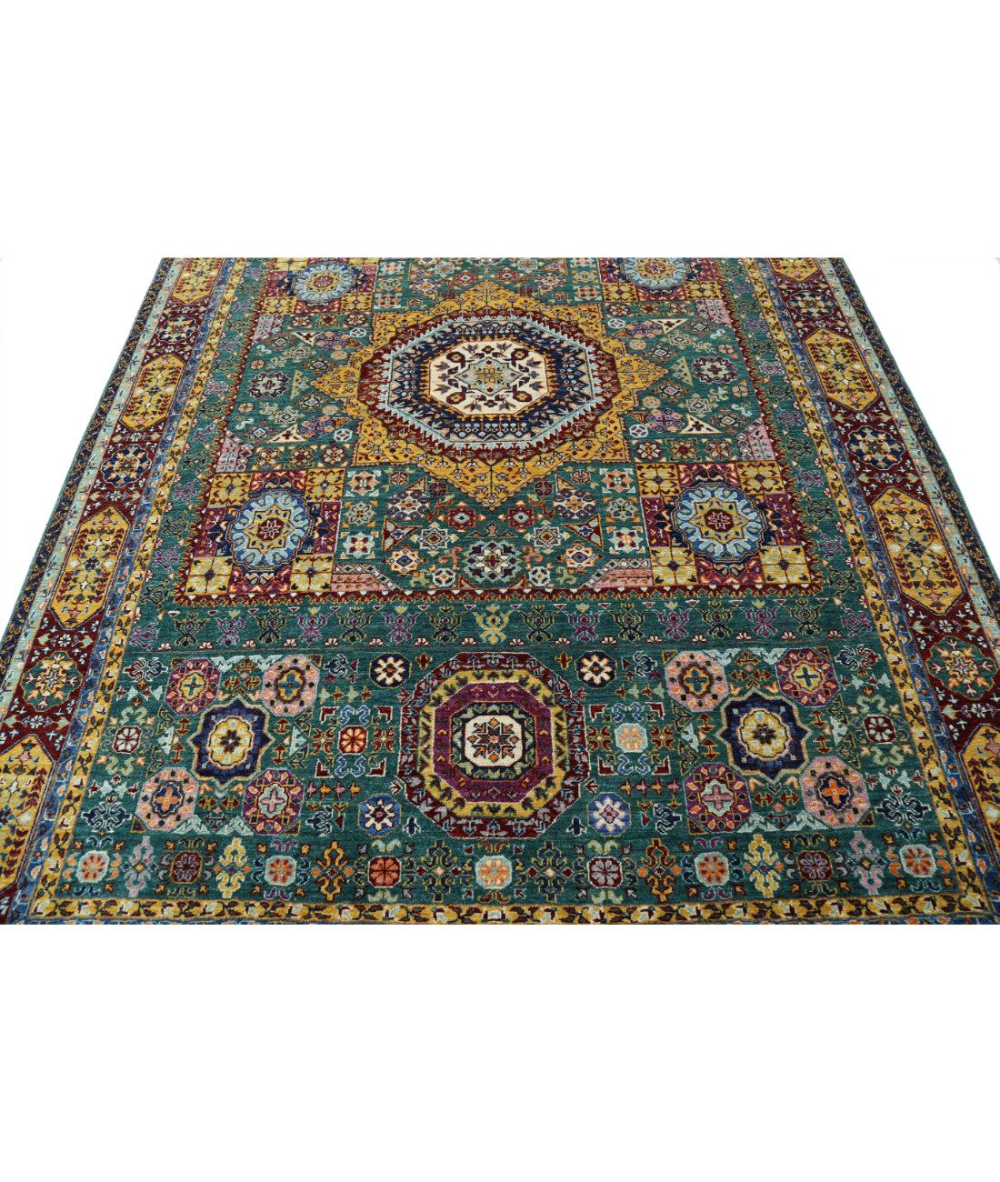 Mamluk 6'9'' X 9'6'' Hand-Knotted Wool Rug 6'9'' x 9'6'' (203 X 285) / Green / Red