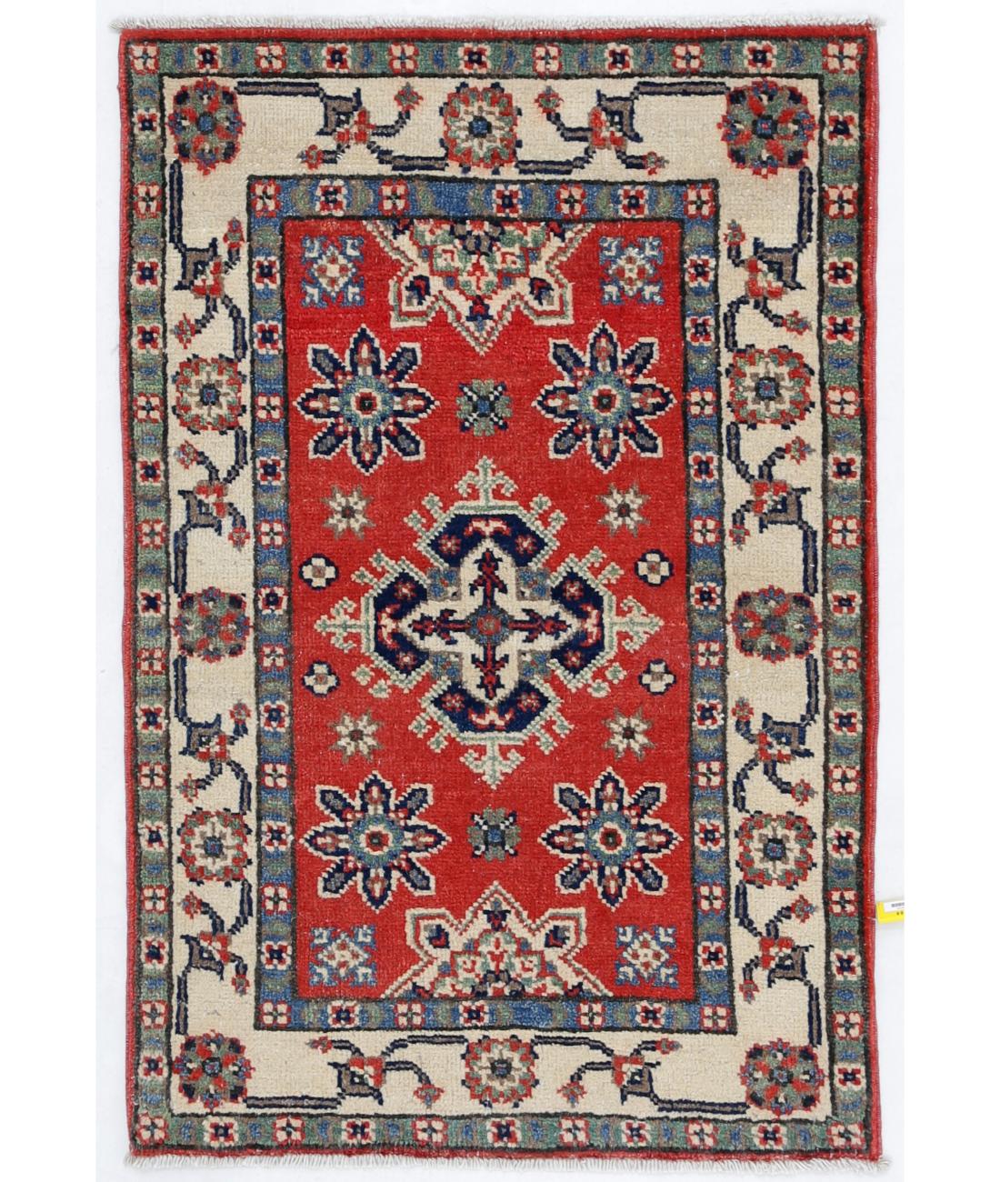 Hand Knotted Tribal Kazak Wool Rug - 1'11'' x 2'11'' 1' 11" X 2' 11" ( 58 X 89 ) / Red / Ivory