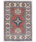 Hand Knotted Tribal Kazak Wool Rug - 2'0'' x 2'10'' 2' 0" X 2' 10" ( 61 X 86 ) / Red / Ivory