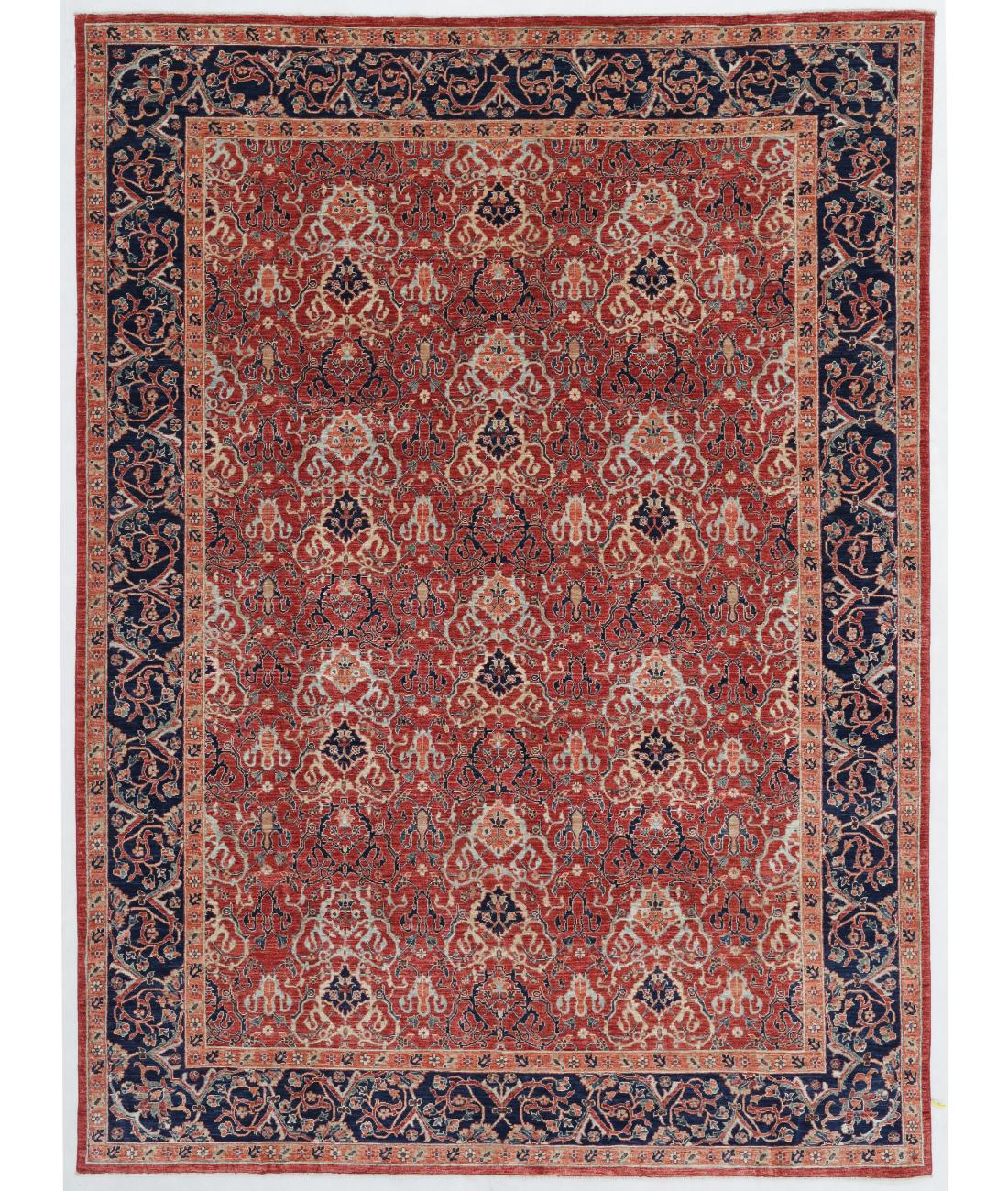 Hand Knotted Ziegler Sultanabad Wool Rug - 8'9'' x 11'10'' 8' 9" X 11' 10" ( 267 X 361 ) / Rust / Blue