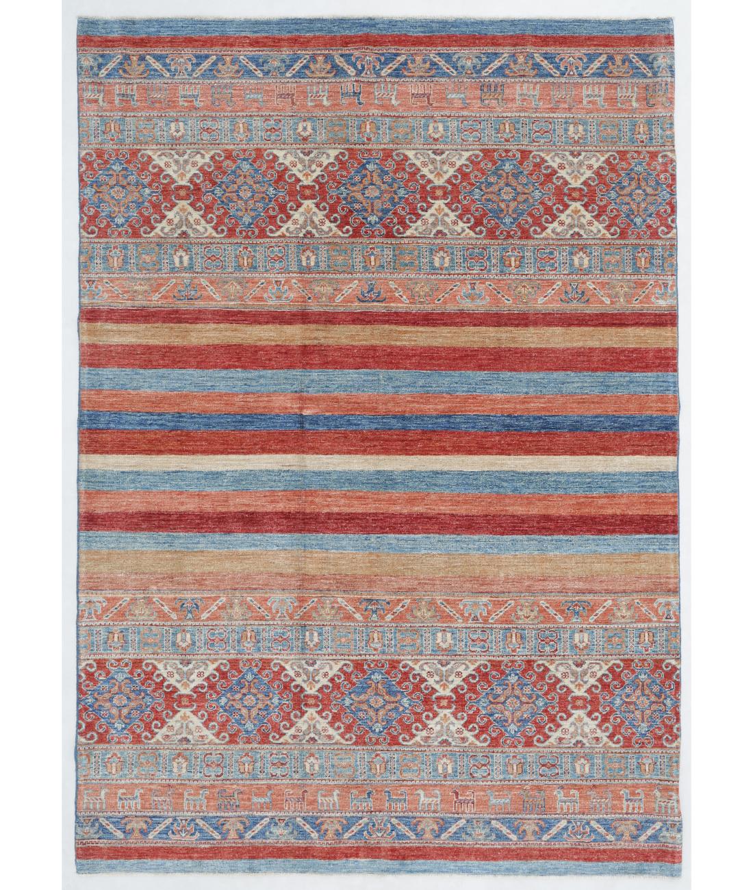 Hand Knotted Khurjeen Wool Rug - 5'7'' x 8'2'' 5' 7" X 8' 2" ( 170 X 249 ) / Multi / Red