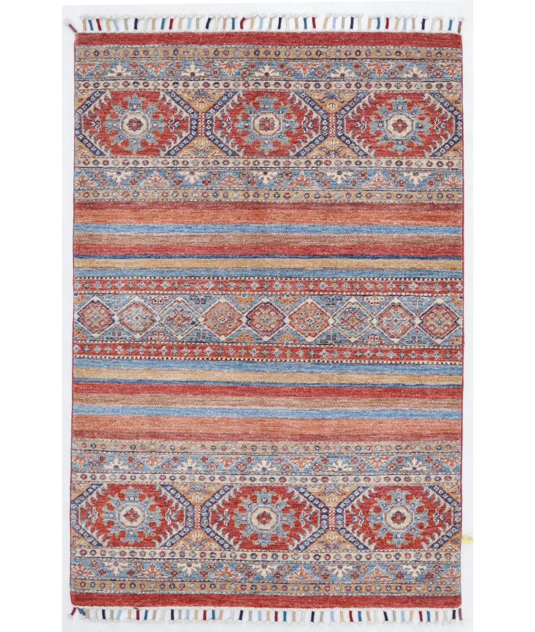Hand Knotted Khurjeen Wool Rug - 3'4'' x 4'11'' 3' 4" X 4' 11" ( 102 X 150 ) / Multi / Red