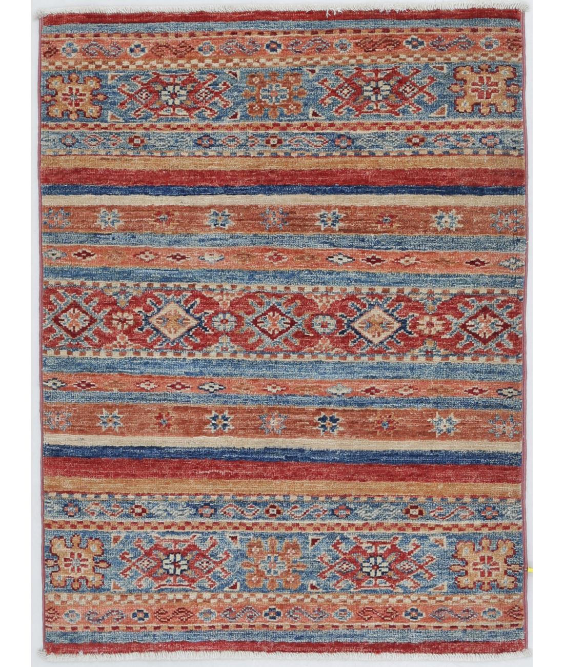 Hand Knotted Khurjeen Wool Rug - 1'10'' x 2'9'' 1' 10" X 2' 9" ( 56 X 84 ) / Multi / Blue